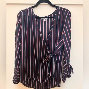 Moa Moa Navy Striped Flowy Wrap Top